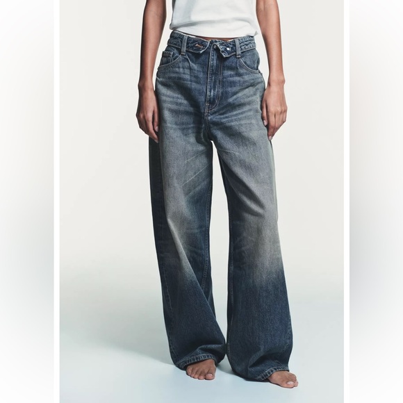 Zara TRF Mid Rise Folded Waist Jeans - Picture 7 of 9